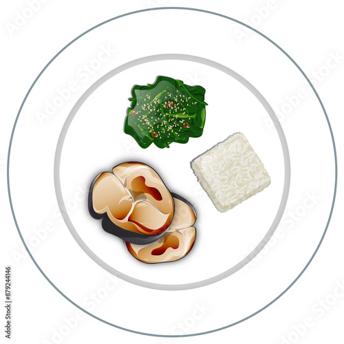 Top View of Baked Kabocha Korokke japanese dish plate element png in flat style. photo