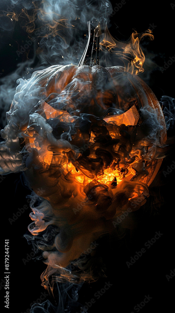 Fiery Jack-O'-Lantern with Smoky Effect on Black Background Fiery Jack-O'-Lantern with Smoky Effect on Black Background