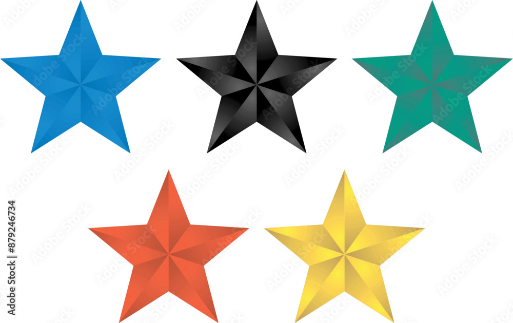 Five 3d stars in different colors Five 3d stars in different colors