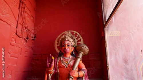 idol of hindu holy god lord hanuman at indoor from different angle video is taken at ujjain madhya pradesh india. photo