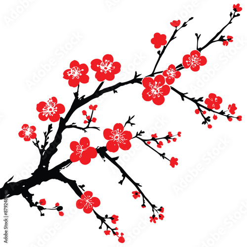 Sakura or pink cherry blossom, Vector watercolor blooming flower tree or forest side view isolated on white background for landscape and architecture drawing,elements for environment or and garden