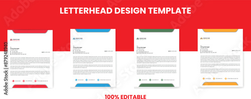 Business Letterhead design template with 4 color variations abstract corporate letterhead