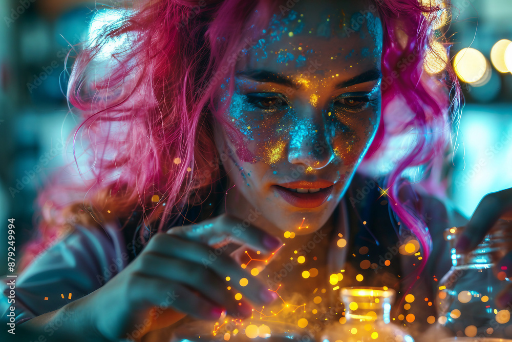 Mad crazy funky scientist in his laboratory with messy hair making research, Generative AI Mad crazy funky scientist in his laboratory with messy hair making research, Generative AI
