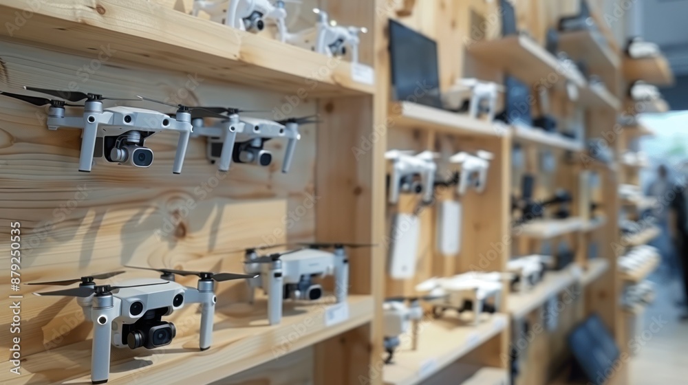 Drone Display on Wooden Shelves Drone Display on Wooden Shelves