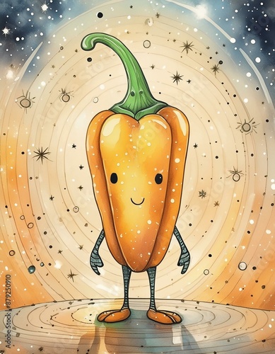 illustration of a pepper with legs photo