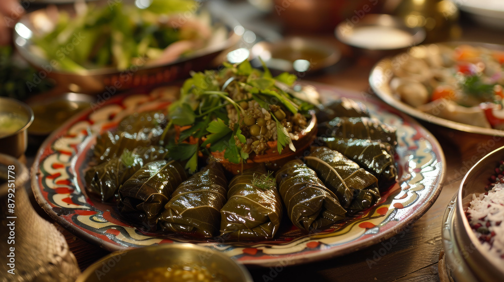 Dolma, a traditional dish from the Caucasus, Turkey, and Greece, is made with grape leaves or vegetables stuffed with rice, spices, and herbs. Dolma, a traditional dish from the Caucasus, Turkey, and Greece, is made with grape leaves or vegetables stuffed with rice, spices, and herbs.