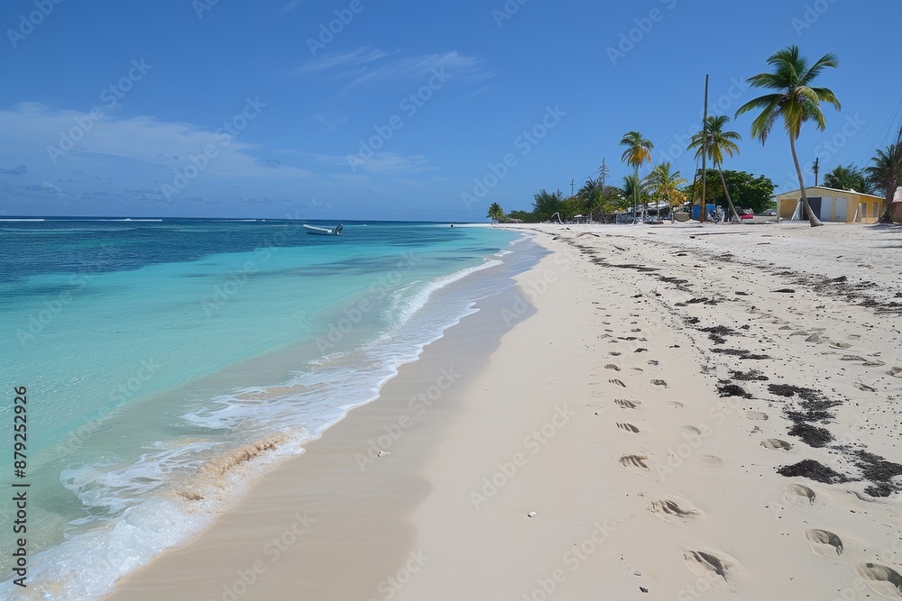 A Tranquil Beach Scene With Turquoise Water and Palm Trees in the Caribbean A Tranquil Beach Scene With Turquoise Water and Palm Trees in the Caribbean