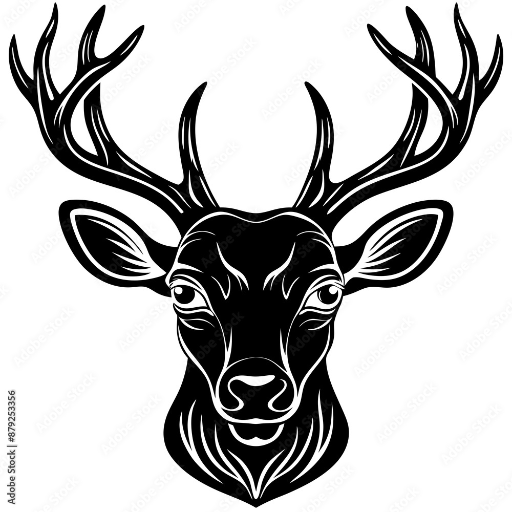 Naklejka premium deer, animal, vector, reindeer, illustration, cartoon, mammal, head, wild, antler, silhouette, christmas,