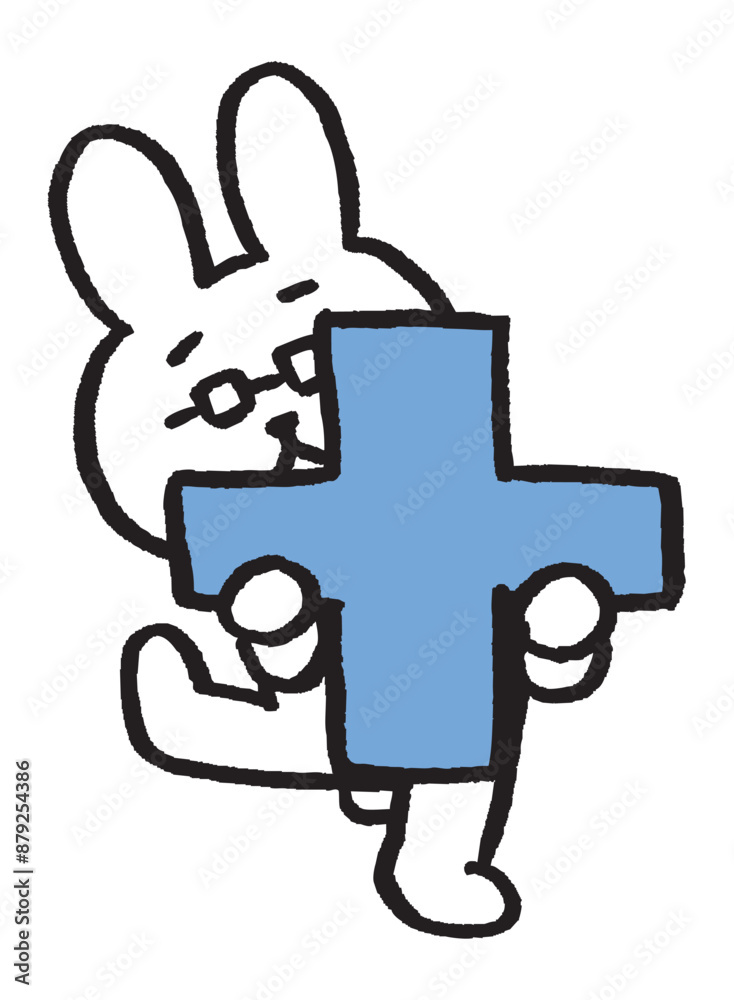 数学を教えるメガネをかけた先生風のうさぎのキャラ素材