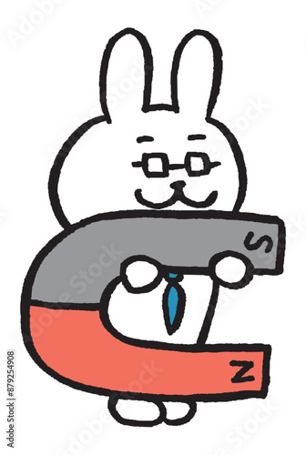 数学を教えるメガネをかけた先生風のうさぎのキャラ素材