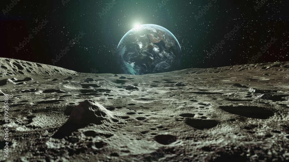 A planet is floating in space with a bright light A planet is floating in space with a bright light