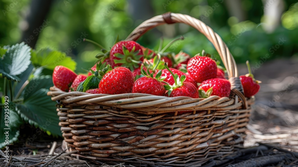 Freshly picked strawberries in basket Freshly picked strawberries in basket