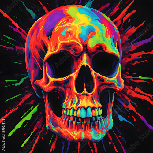 A burst of vibrant ultra fluorescent neon of a beautiful skull ai generated