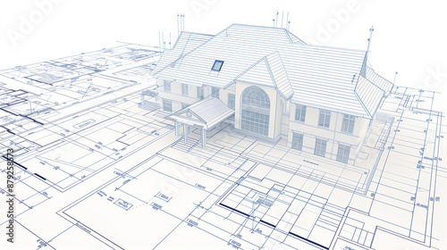 Architecture design: blueprint plan - illustration of a plan modern residential building / technology, industry, business concept illustration