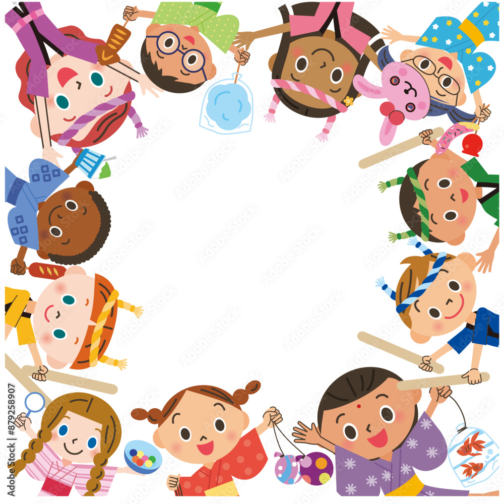 子供達がお祭りや縁日で楽しむ輪のメッセージ 子供達がお祭りや縁日で楽しむ輪のメッセージ