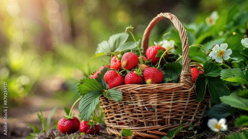 Freshly picked strawberries in basket