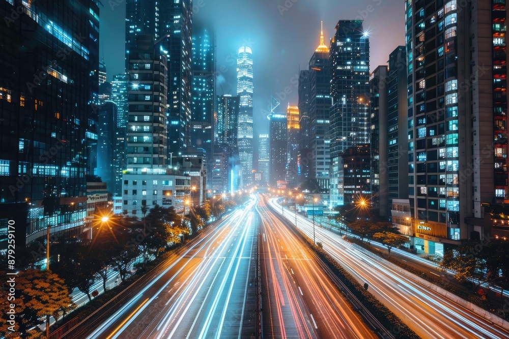 Fototapeta premium Night Cityscape with Traffic