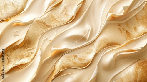 Abstract mousse texture with elegant golden silk ethnic geometry ornament brush strokes fawn hues lacy vanilla cream backdrop