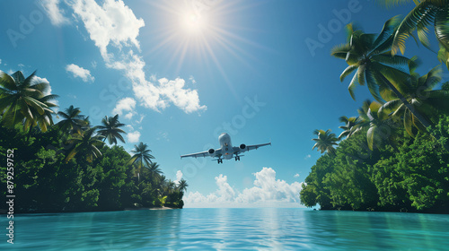 Concept of airplane travel to exotic destination