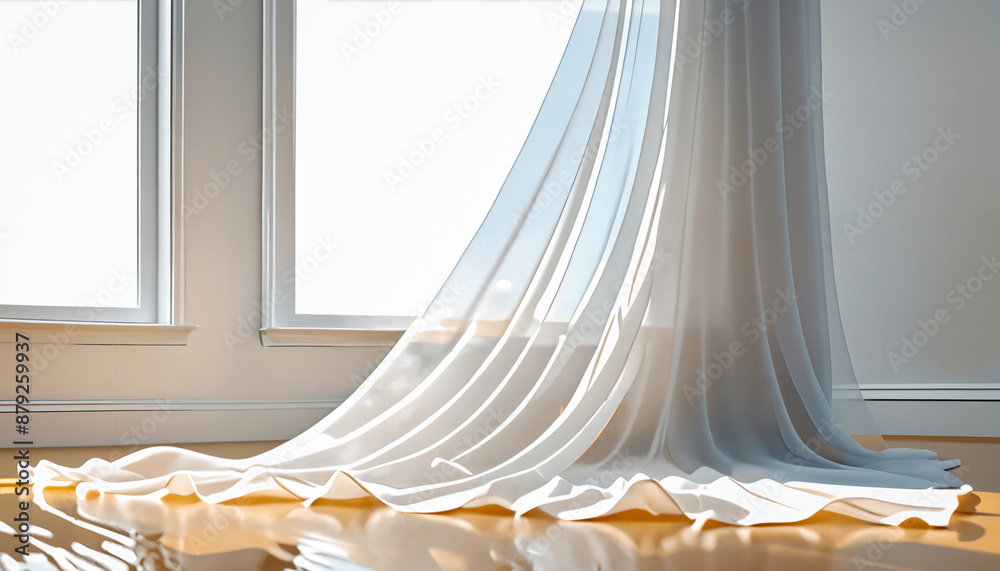 Elegant White Sheer Fabric on White Background. Elegant White Sheer Fabric on White Background.