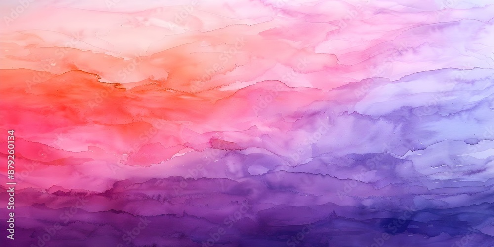 Obraz premium Vibrant Abstract Watercolor Sunset Canvas with Orange and Purple Washes Soothing yet Energizing. Concept Abstract Art, Watercolor Painting, Sunset Theme, Orange and Purple Color Palette