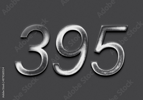 Chrome metal 3D number design of 395 on grey background. 