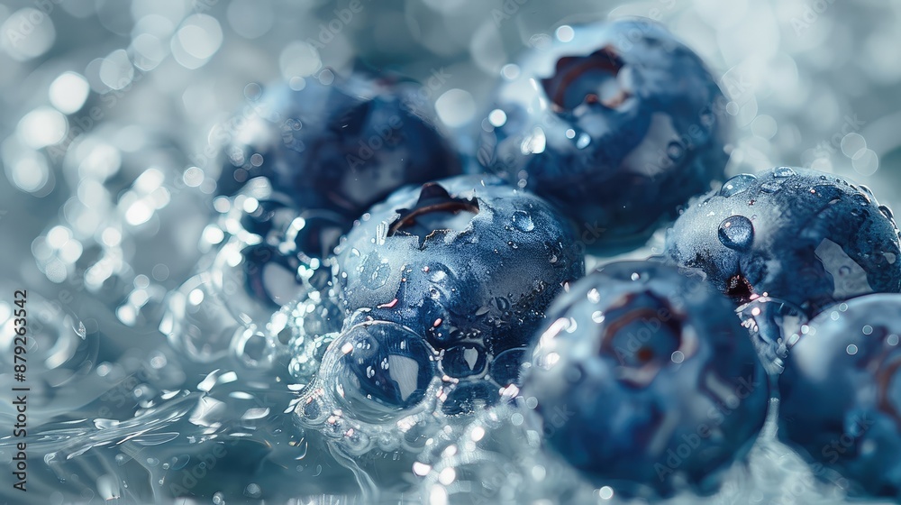 Close-up of blueberries in sparkling water Close-up of blueberries in sparkling water
