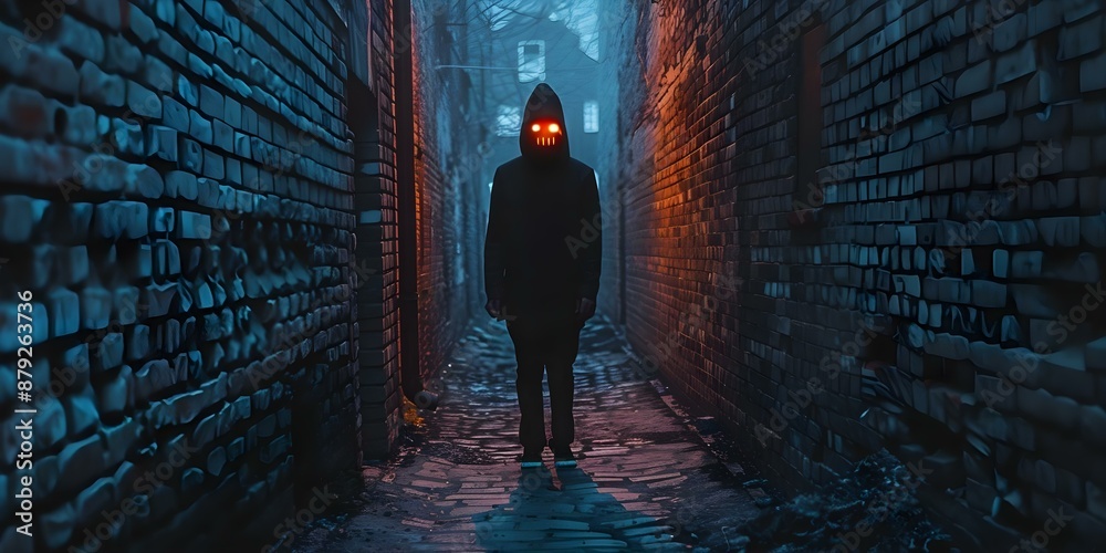 Eerie Comic Book Style Illustration of a Dark Figure with Glowing Eyes ...