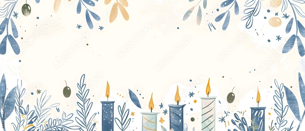 Obraz premium Minimal Hanukkah Doodle Frame Encapsulating Blank Space for Mockup or Composition