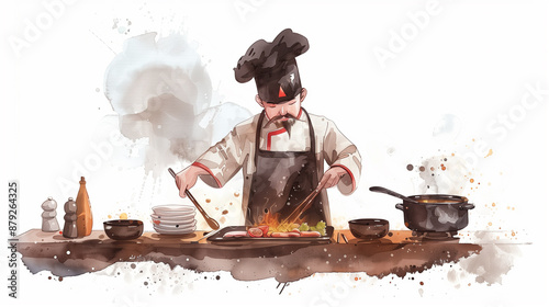 Cartoon Hibachi Chef: Soft and Cute Japanese Style Cooking Art
