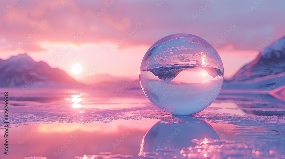 Crystal Ball Reflecting a Mountain Sunset Crystal Ball Reflecting a Mountain Sunset