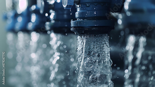A detailed close-up shot of a reverse osmosis unit in action, filtering water with precision. This image showcases advanced water purification technology, emphasizing clean water solutions and innovat