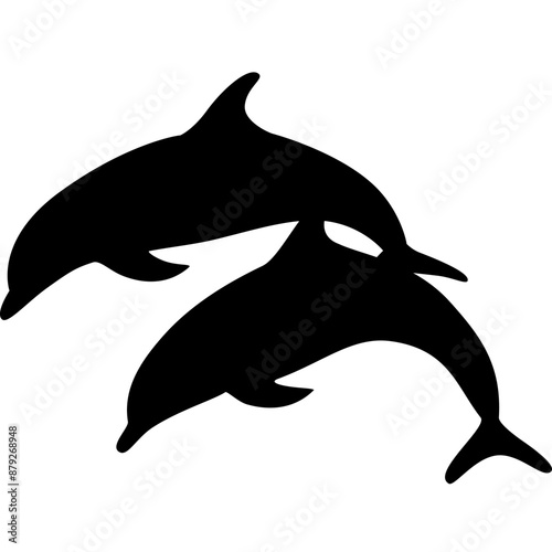 Silhouettes of two dolphins jumping out of the sea, vector illustration ‘s on transparent background 
