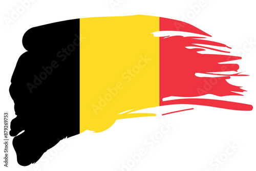 Textured brush paint in the colors of the Belgian flag, isolated on a transparent background. Made in Belgium label. Vector illustration