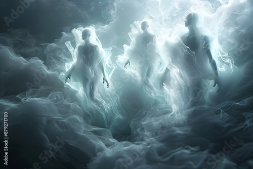 Ethereal Entities Coalescing from Luminescent Mist in Dreamlike Metaphysical Fantasy Art
