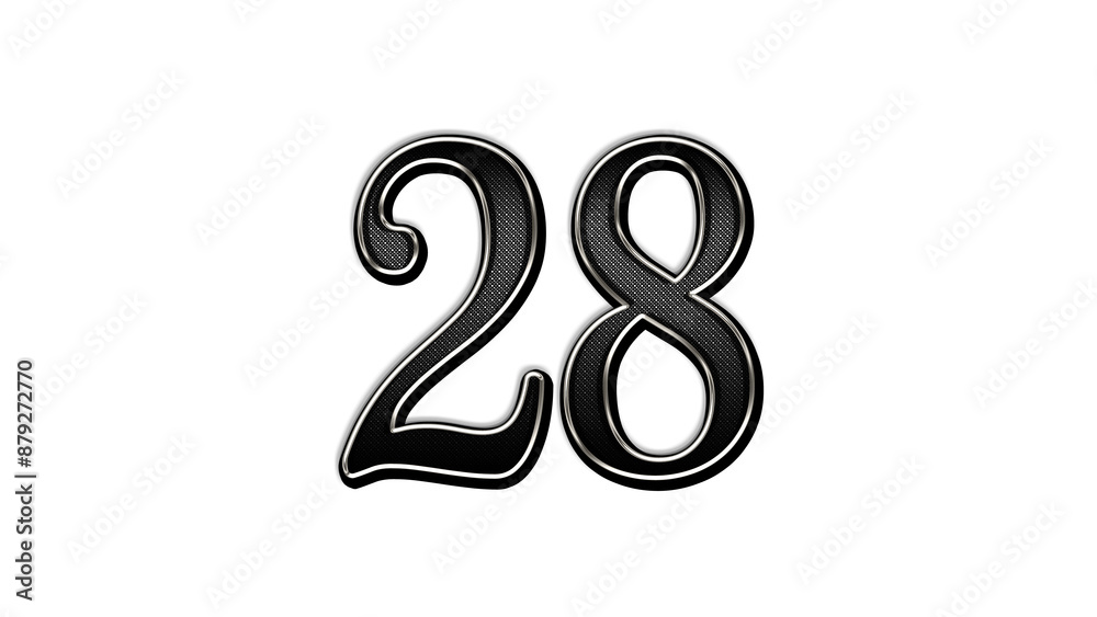 Fototapeta premium black metal 3d design of number 28 on white background.