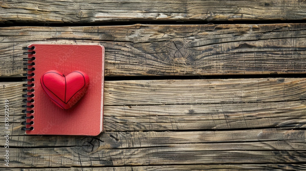 Red heart shaped notepad on wooden background with copy space for packaging or product Red heart shaped notepad on wooden background with copy space for packaging or product