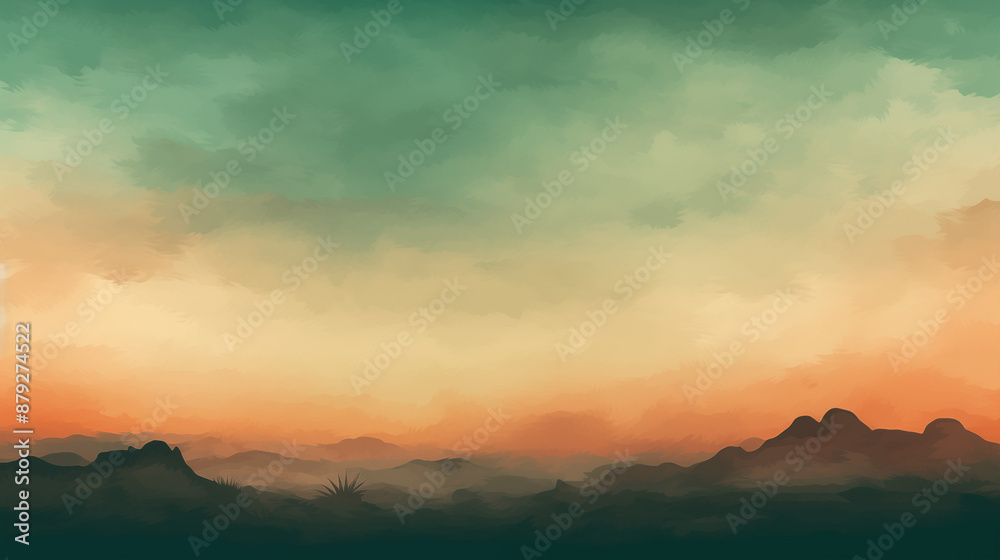 Fototapeta premium Dreamy Desert Landscape with Soft Green and Orange Tones