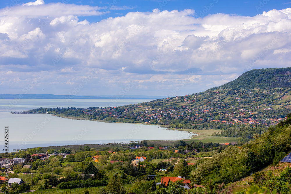 Fototapeta premium Beautiful landscape from Lake Balaton, mountain Badacsony.