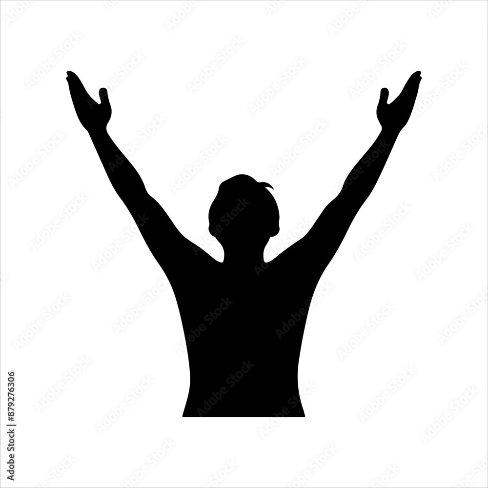 Boy hands up silhouette on white background. Hands up icon sign vector illustration design. Boy hands up silhouette on white background. Hands up icon sign vector illustration design.