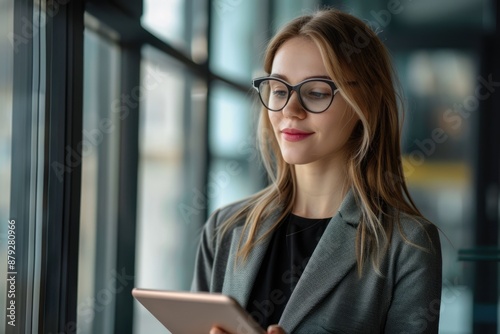 beautifull business woman holding tablet in office