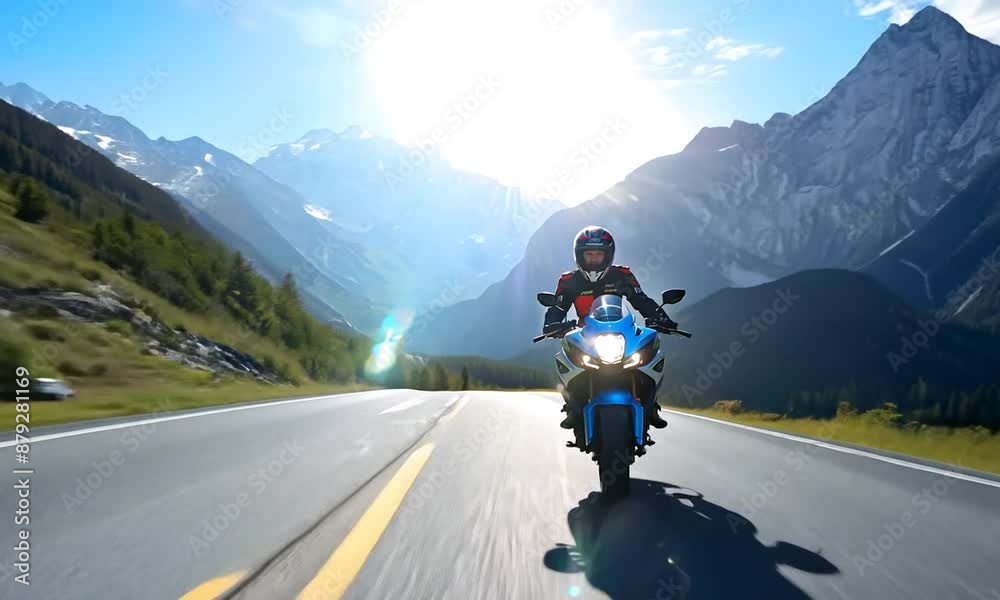 A motorcycle driver riding a high-power Japanese cruiser along the scenic Hochalpenstrasse in Austria, weaving through Alpine curves with ease A motorcycle driver riding a high-power Japanese cruiser along the scenic Hochalpenstrasse in Austria, weaving through Alpine curves with ease