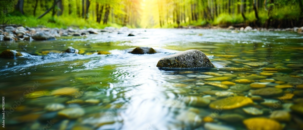 Purification, crystalclear water running through a natural spring, serene environment Purification, crystalclear water running through a natural spring, serene environment