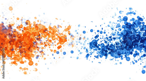 orange and blue flying particles isolated