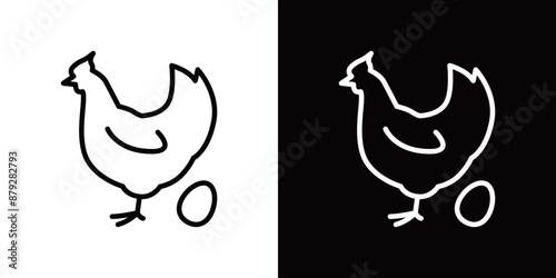 シンプルなニワトリと卵のラインアイコン