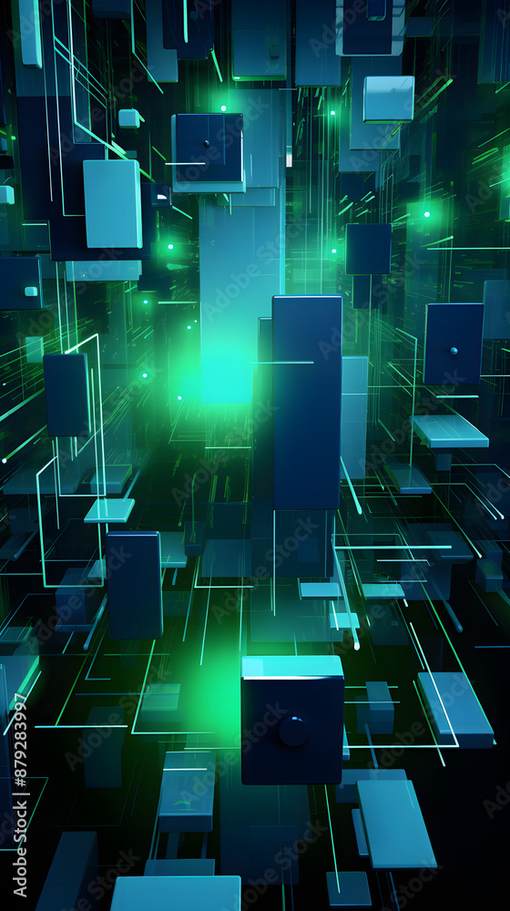 Digital blue and green modern abstract geometry poster mobile phone background Digital blue and green modern abstract geometry poster mobile phone background