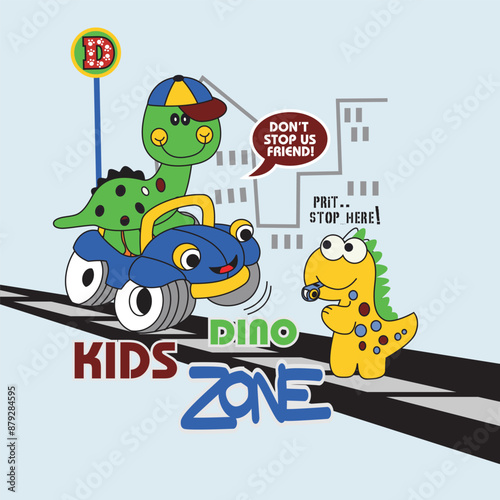 Dinosaur family outing in city park design cartoon vector illustration