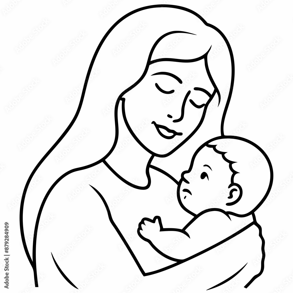 vector illustration of mother and baby, simple line vector, white background vector illustration of mother and baby, simple line vector, white background