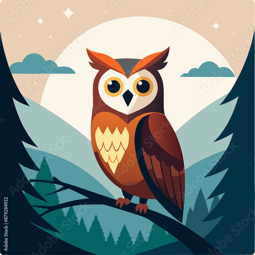 vector illustration of an owl perch on a branch