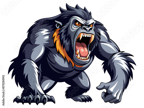 vector illustration of roaring angry gorilla, crawling against white background photo